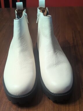 Zodiac White Leather Ankle Booties with Black Lug Sole